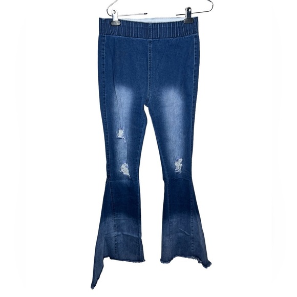 Home Folk Distressed High Rise Ombre Flare Jeans - Picture 5 of 14